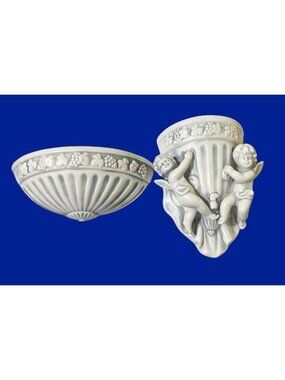 Decorama Co. Japan Two Piece Cherub Angel Wall Pocket Planter Set White Blue Vtg